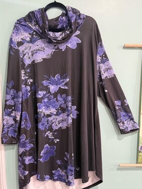 Lily Cowl Neck Tunic with Purple Floral Print